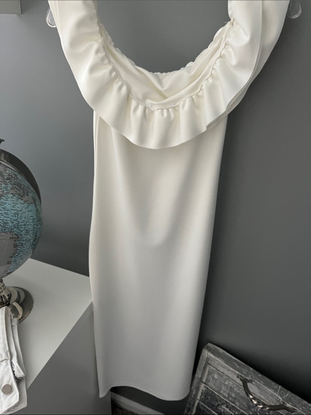 Elegant White Ruffle Neck Dress - Women's